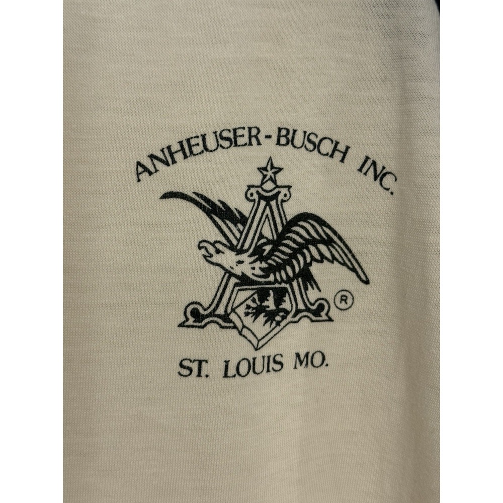 Vintage 70s 80s Anheuser-Busch logo beer Baseball T-shirt USA  Sz M Blue Cream - Picture 5 of 9